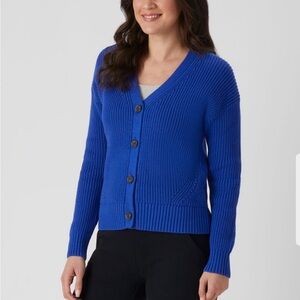 Duluth Trading Co. Heritage Shaker Stitch Cardigan, size L, sapphire, NWOT
